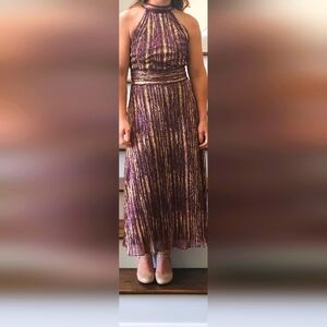 Elegant Purple and Gold Halter Maxi Dress